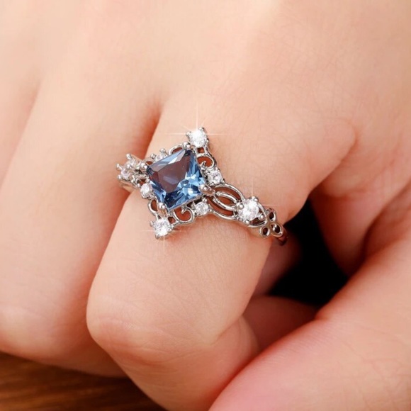 Dainty Blue Silver Victorian Inspired Ring - Picture 10 of 13